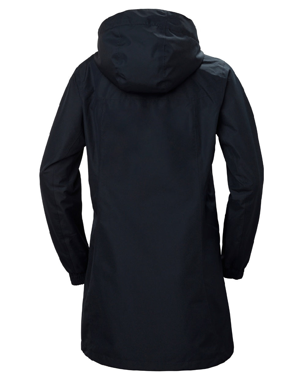 Navy coloured Helly Hansen Womens Aden Long Rain Coat on white background