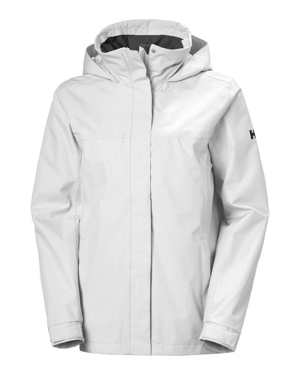 White coloured Helly Hansen Womens Aden Rain Jacket on white background