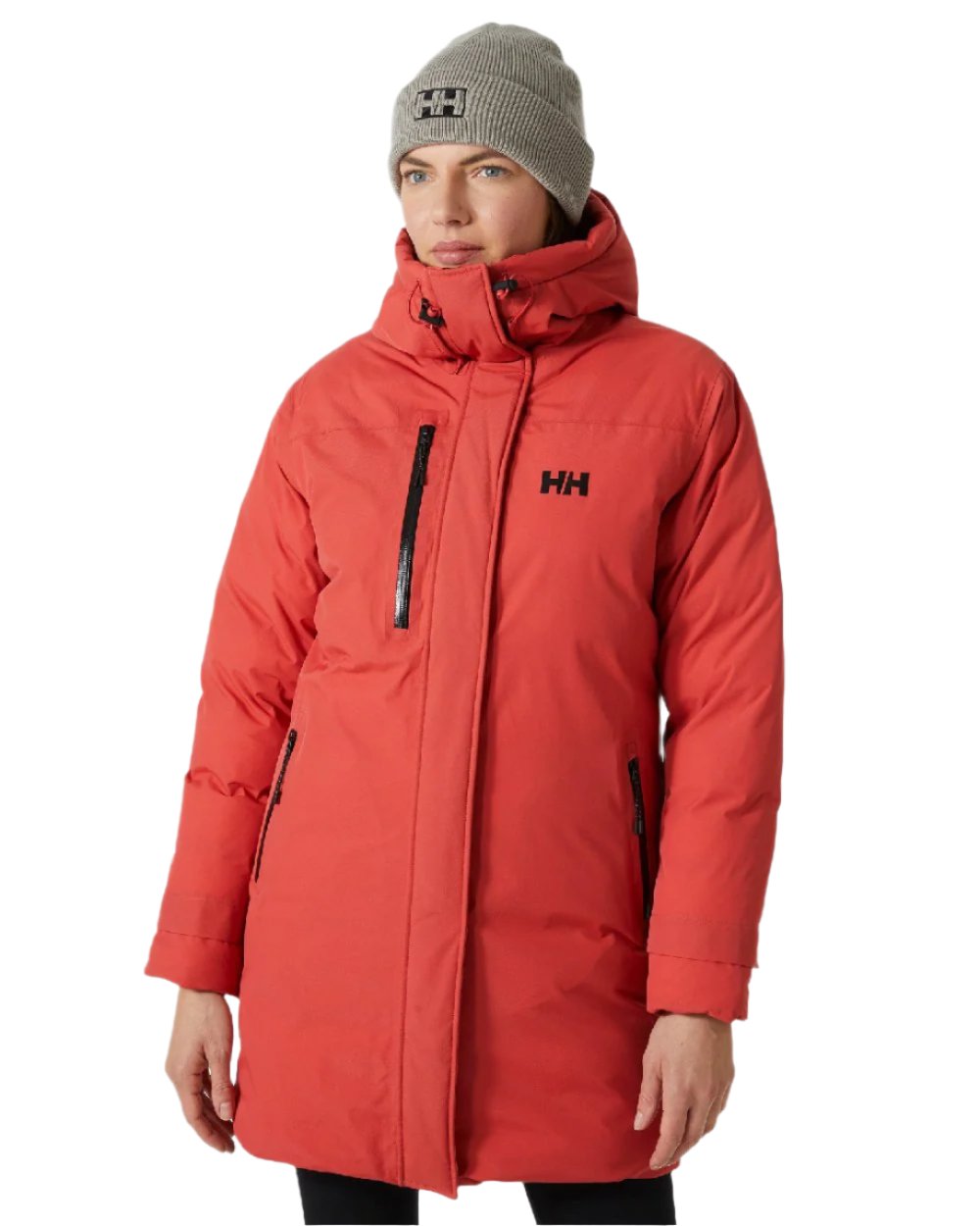 Poppy Red coloured Helly Hansen Womens Adore Helly Tech Parka on white background