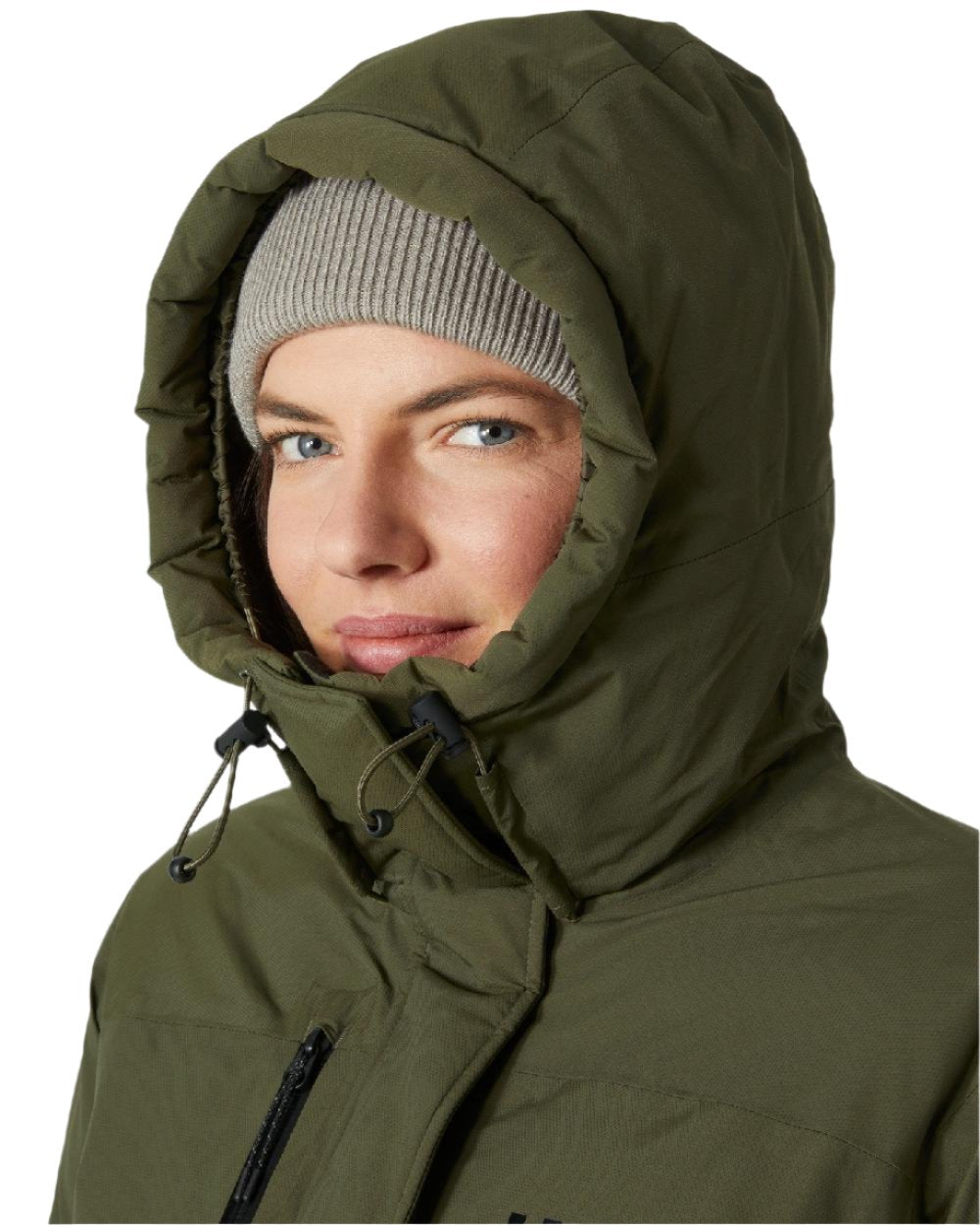 Utility Green coloured Helly Hansen Womens Adore Helly Tech Parka on white background