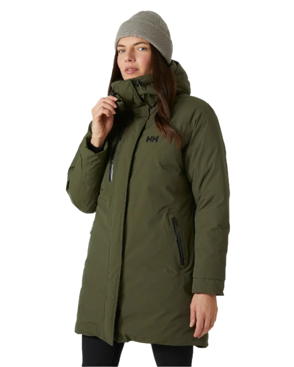 Utility Green coloured Helly Hansen Womens Adore Helly Tech Parka on white background