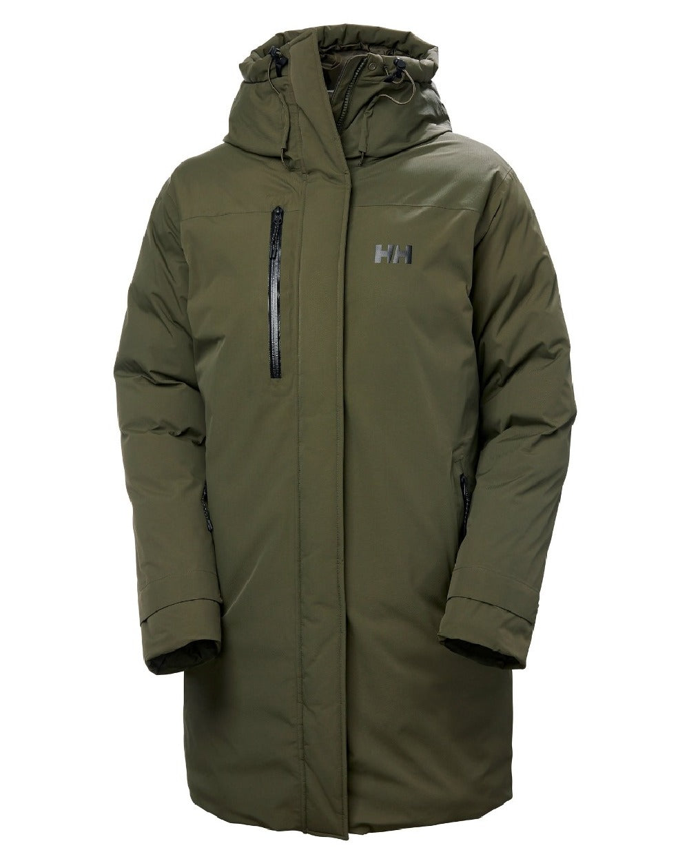 Utility Green coloured Helly Hansen Womens Adore Helly Tech Parka on white background