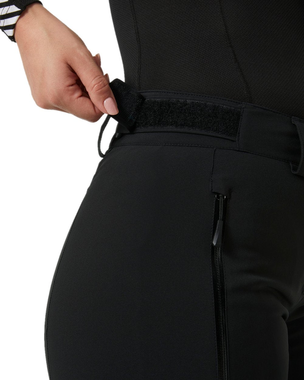 Black Coloured Helly Hansen Womens Alphelia 2.0 Insulated Ski Pants on white background