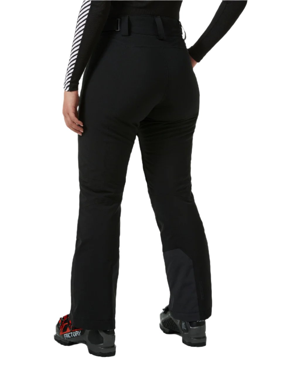 Black Coloured Helly Hansen Womens Alphelia 2.0 Insulated Ski Pants on white background