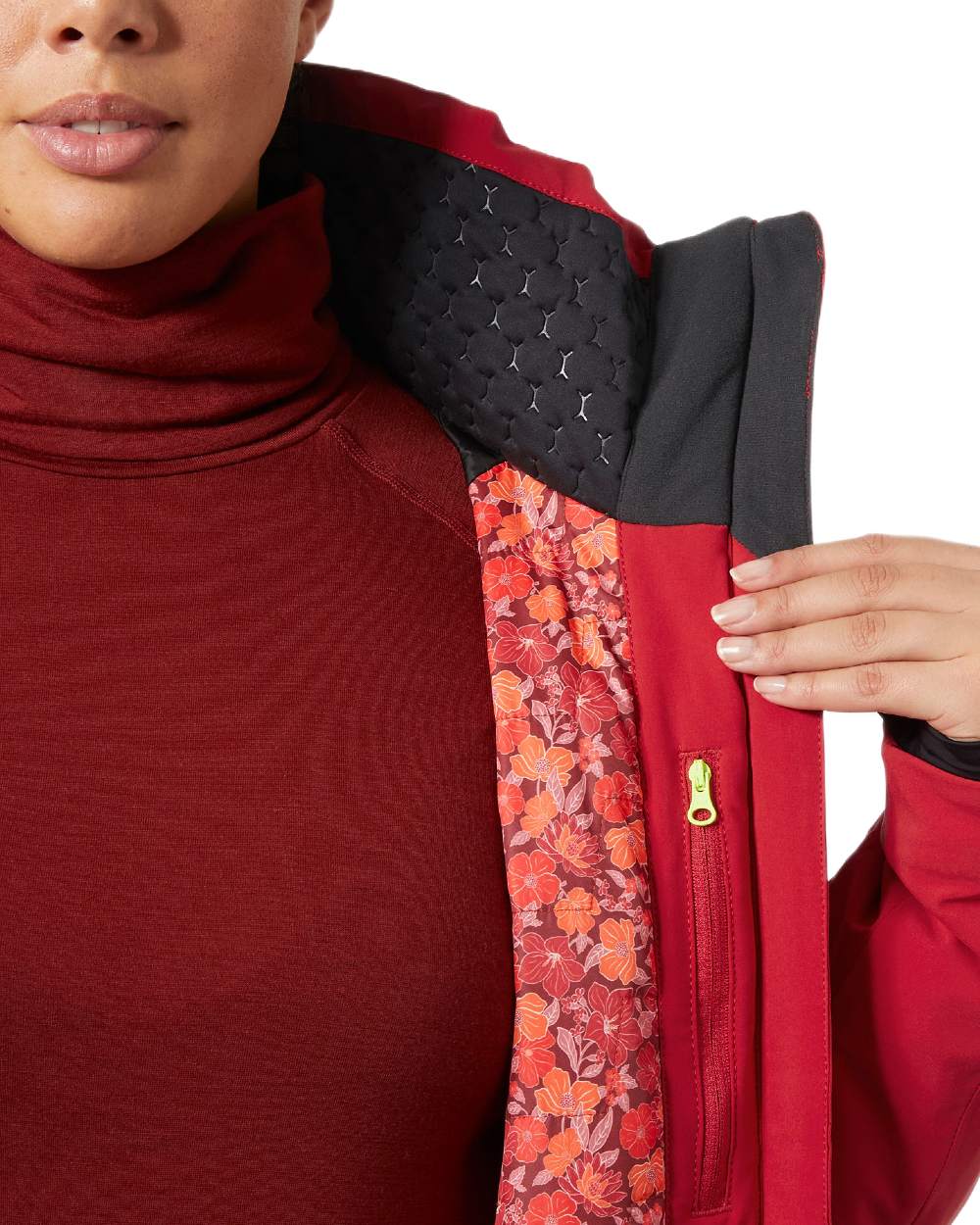 Red Coloured Helly Hansen Womens Alphelia Lifaloft Ski Jacket on white background