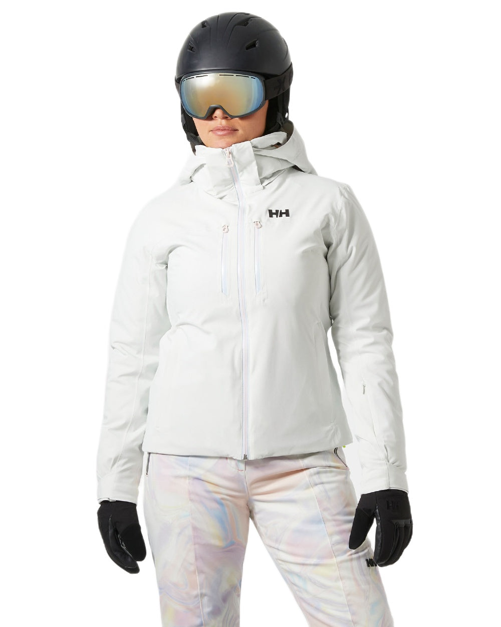Seafoam Coloured Helly Hansen Womens Alphelia Lifaloft Ski Jacket on white background