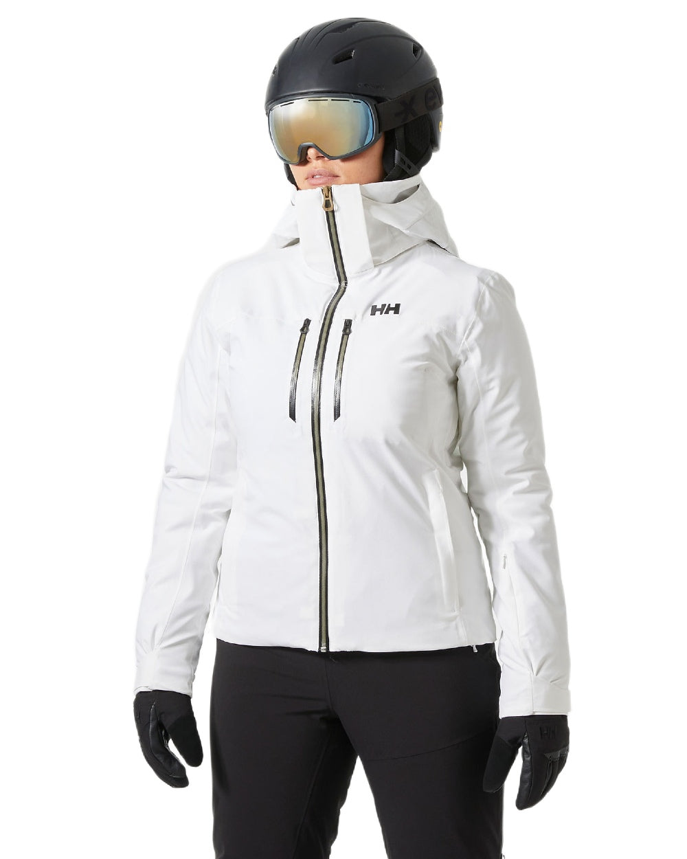 White Coloured Helly Hansen Womens Alphelia Lifaloft Ski Jacket on white background