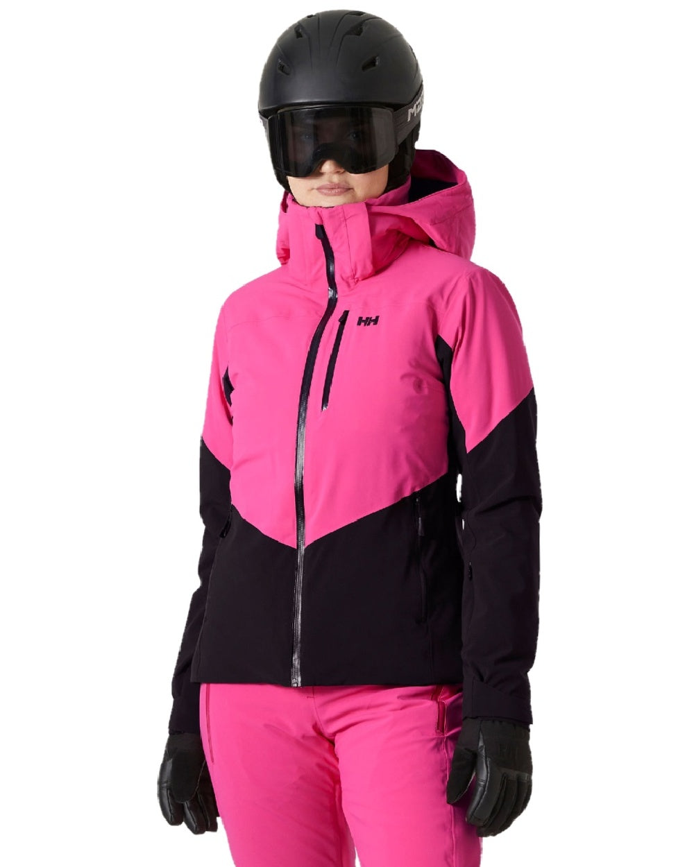 Dragon Fruit Black Coloured Helly Hansen Womens Alphelia Ski Jacket on white background