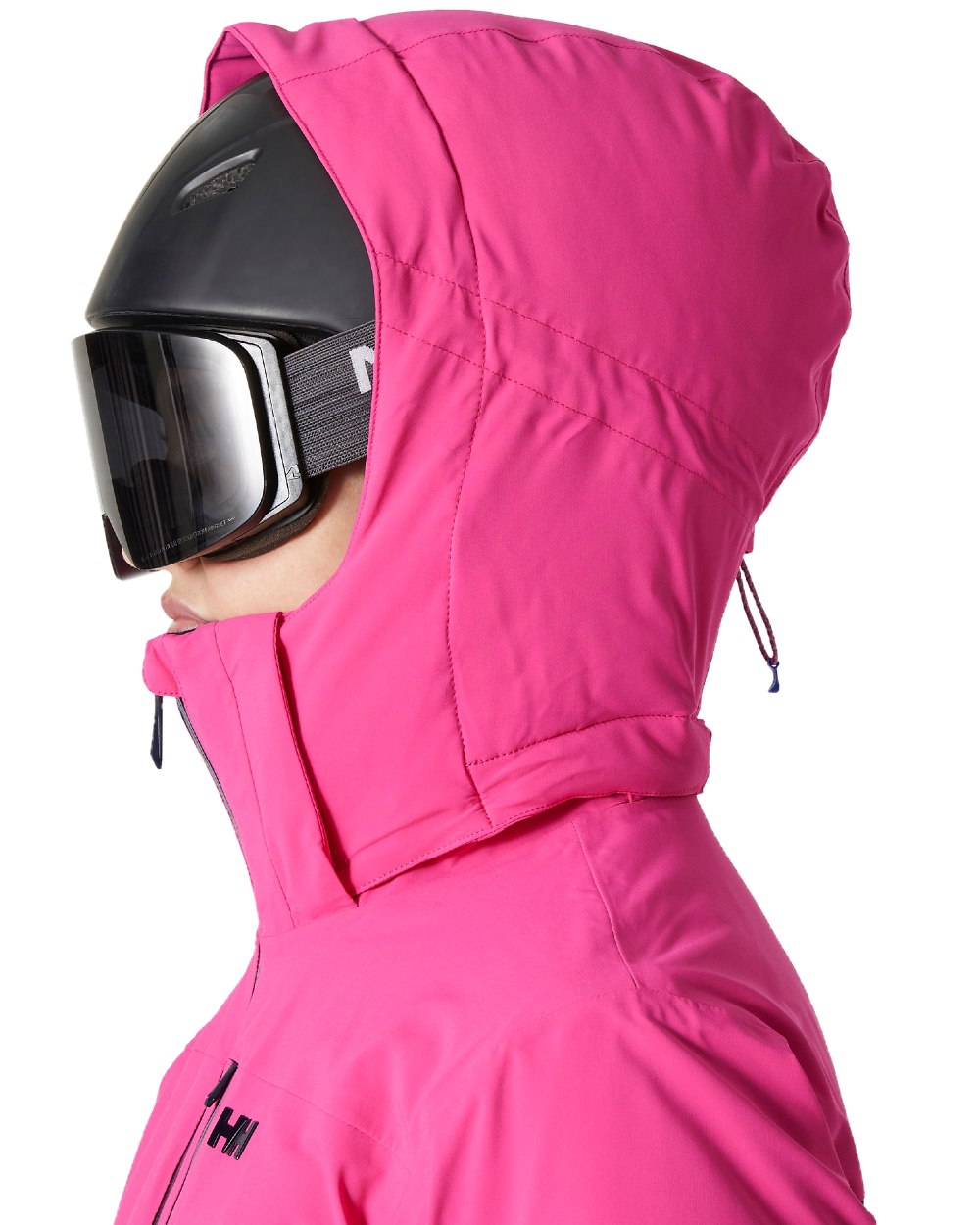 Dragon Fruit Black Coloured Helly Hansen Womens Alphelia Ski Jacket on white background