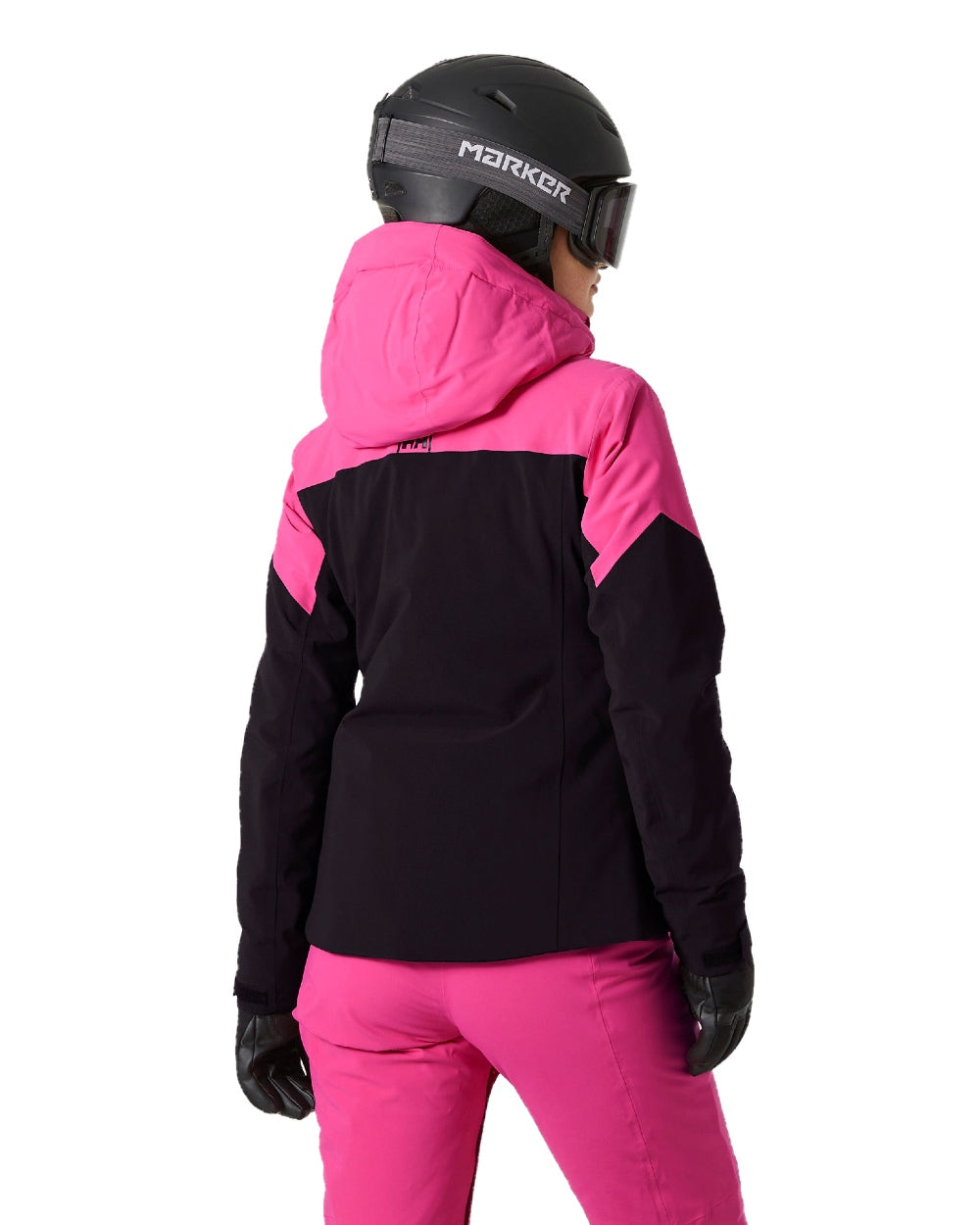 Dragon Fruit Black Coloured Helly Hansen Womens Alphelia Ski Jacket on white background