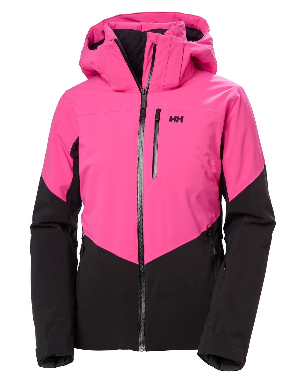 Dragon Fruit Black Coloured Helly Hansen Womens Alphelia Ski Jacket on white background