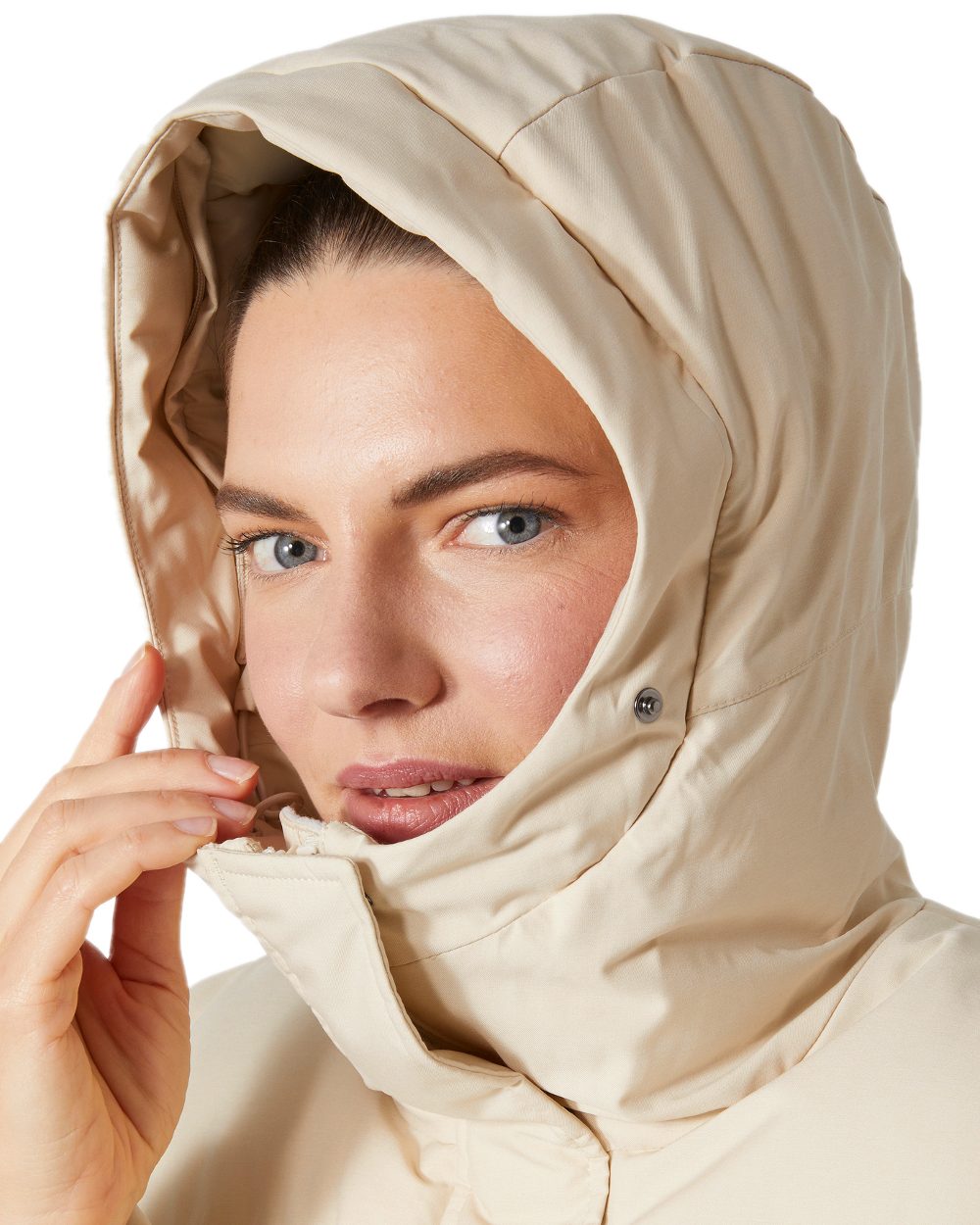 Cream Coloured Helly Hansen Womens Blossom Puffy Winter Parka on white background