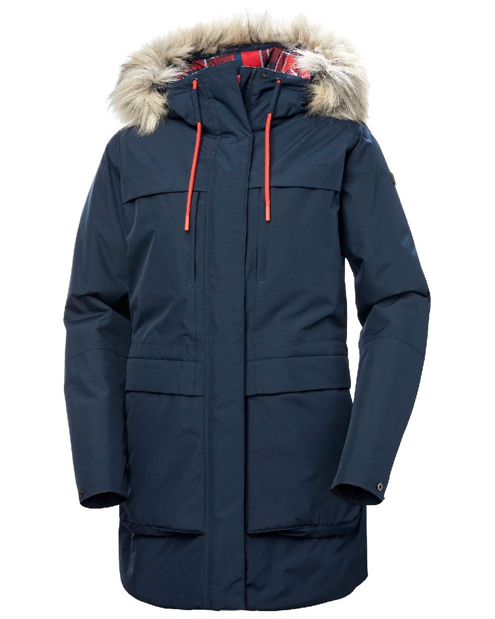 Navy Coloured Helly Hansen Womens Coastal Parka on white background