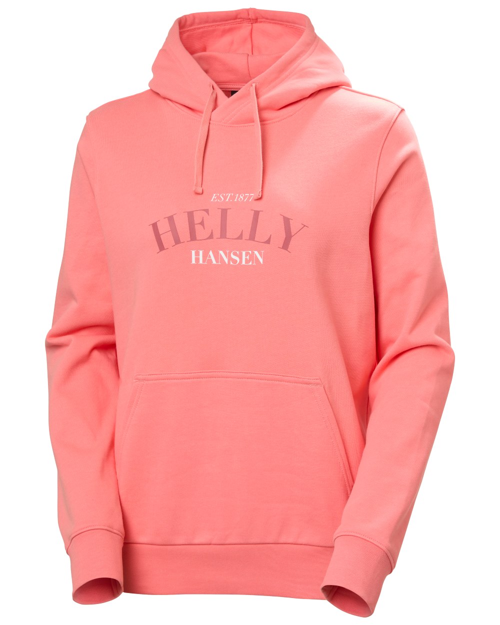 Coral Almond coloured Helly Hansen Womens Core Graphic Hoodie on white background