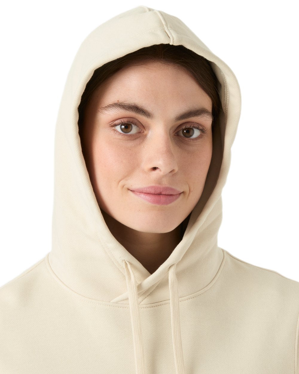 Cream coloured Helly Hansen Womens Core Graphic Hoodie on white background