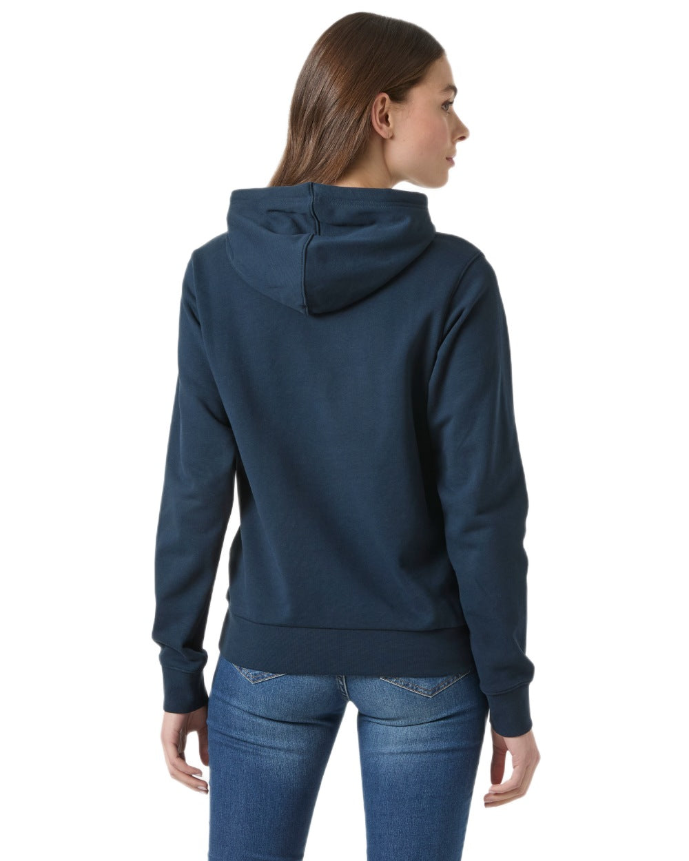 Navy coloured Helly Hansen Womens Core Graphic Hoodie on white background
