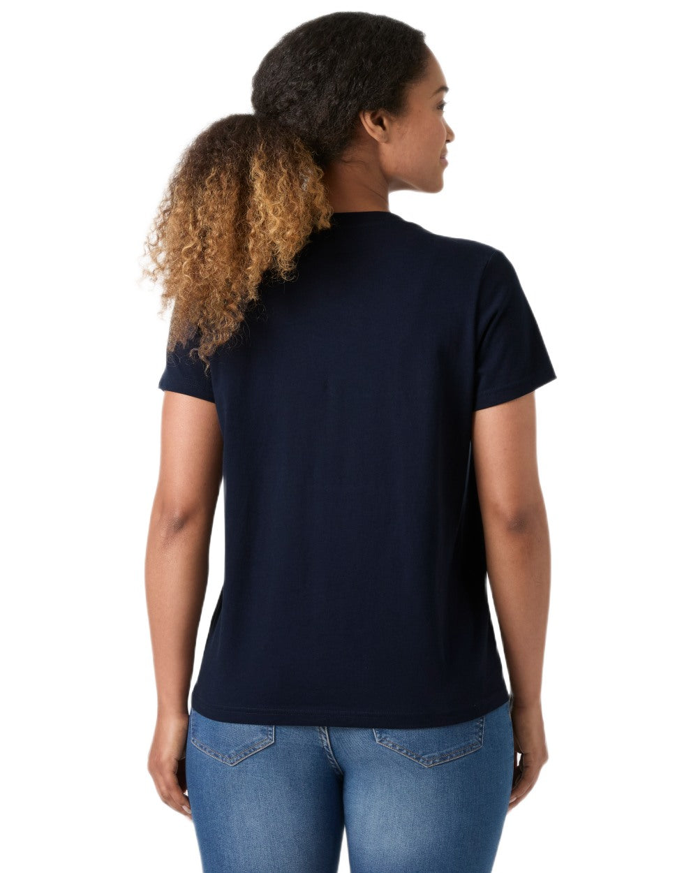 Navy coloured Helly Hansen Womens Core Graphic T-Shirt 2.0 on white background