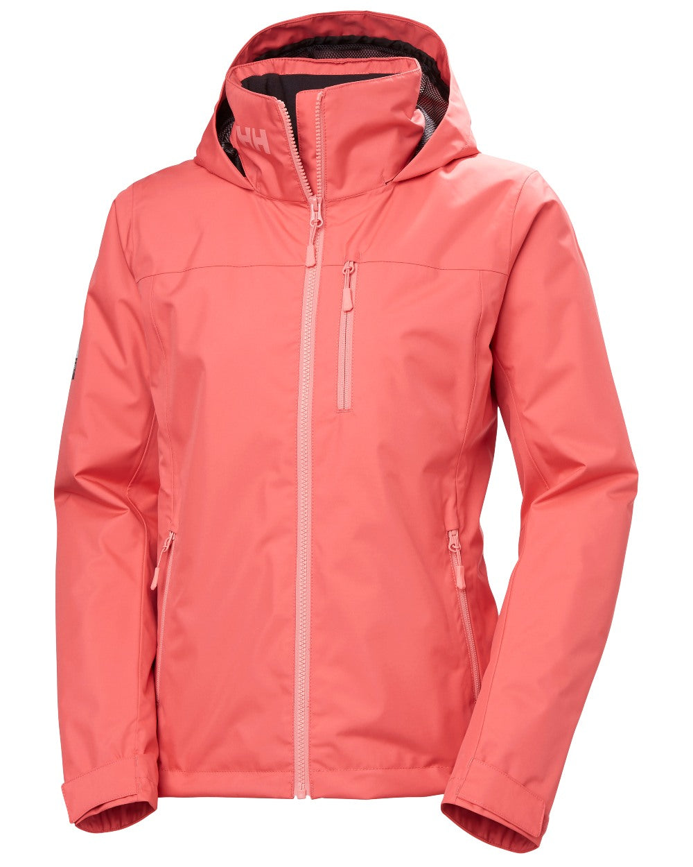 Sunset Pink Coloured Helly Hansen Womens Crew Hooded Midlayer Sailing Jacket 2.0 On A White Background
