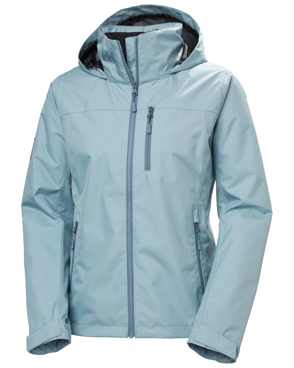 Windy Blue Coloured Helly Hansen Womens Crew Hooded Midlayer Sailing Jacket 2.0 On A White Background
