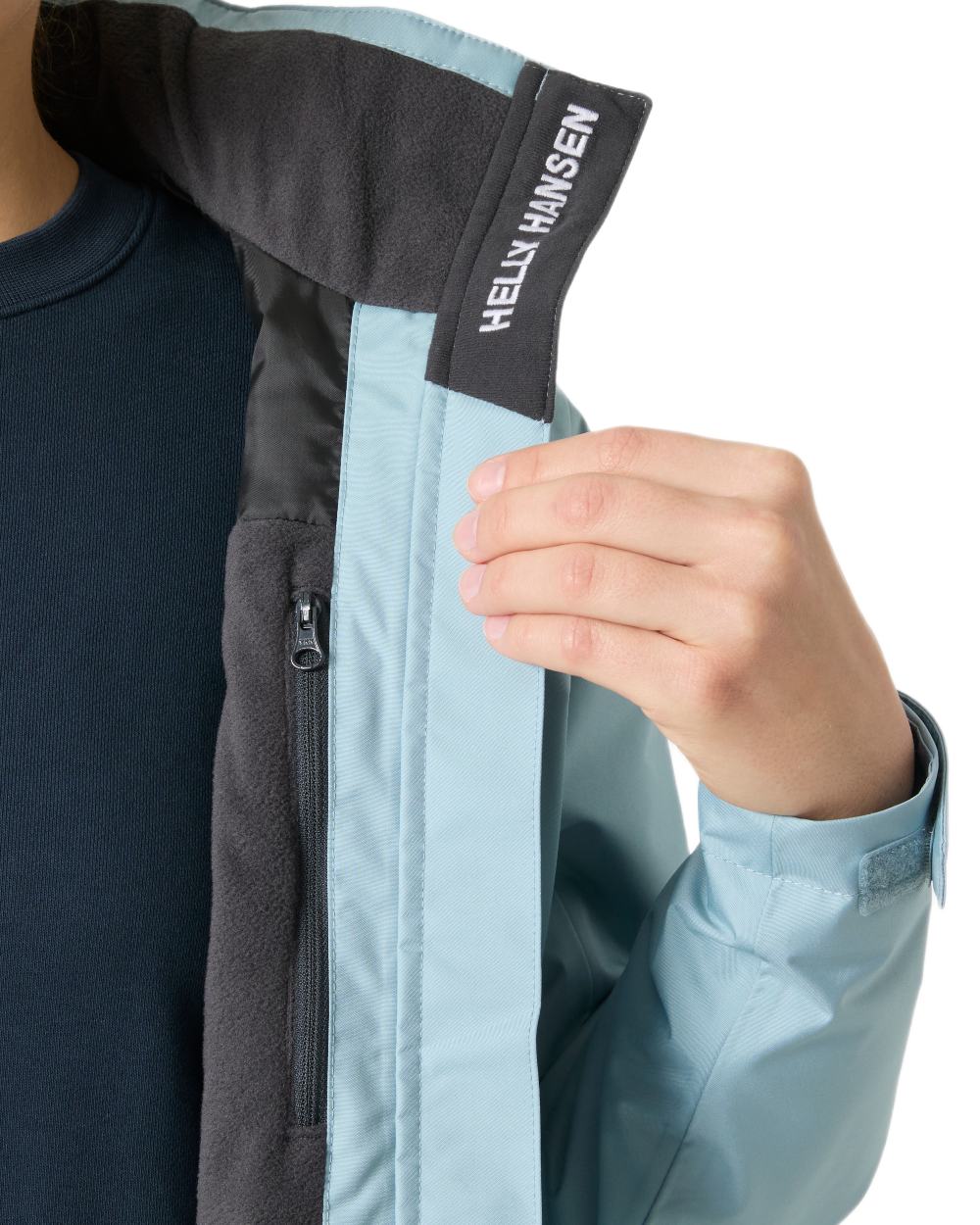 Windy Blue Coloured Helly Hansen Womens Crew Hooded Midlayer Sailing Jacket 2.0 On A White Background