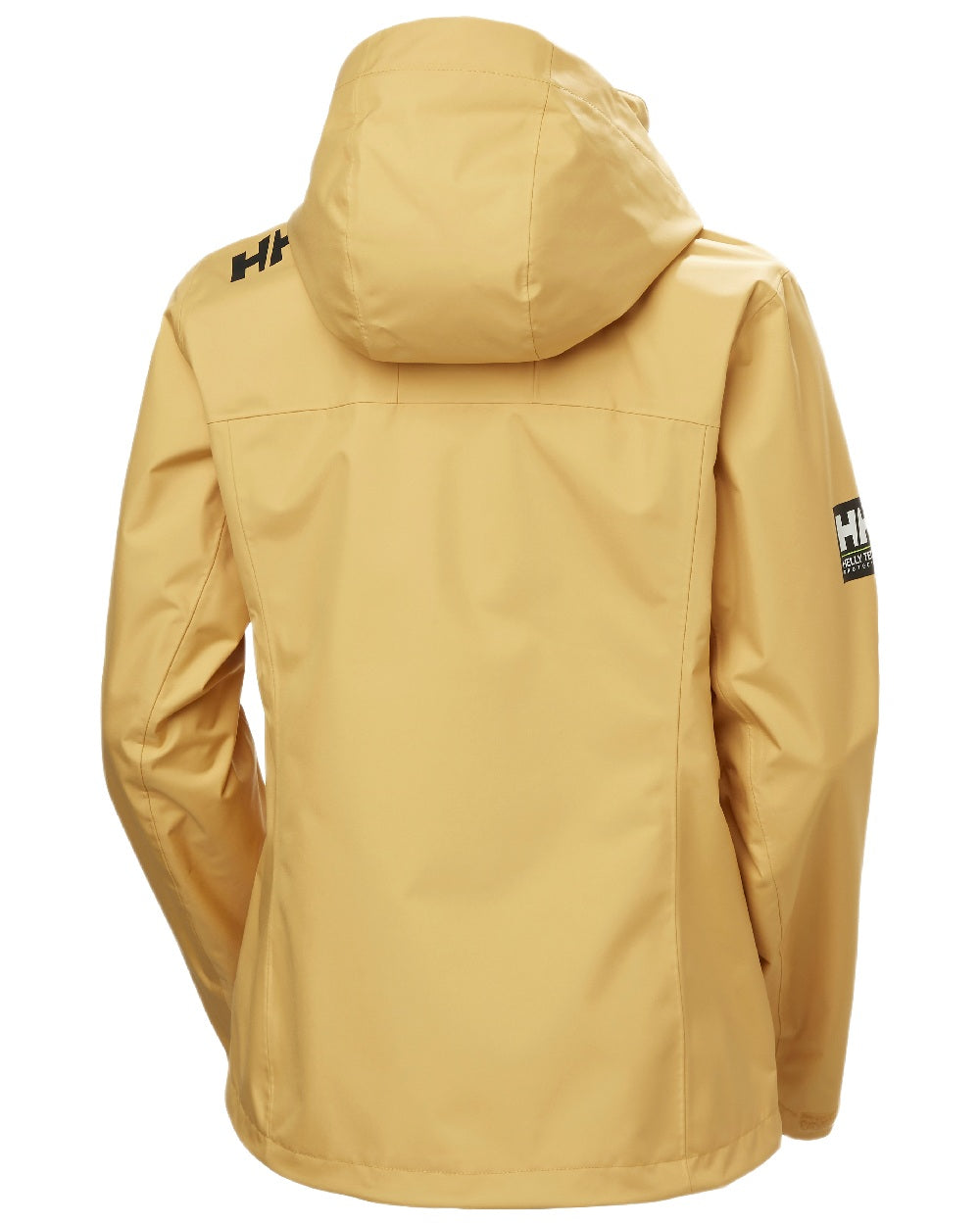 Sand Coloured Helly Hansen womens crew hooded sailing jacket 2.0 on white background