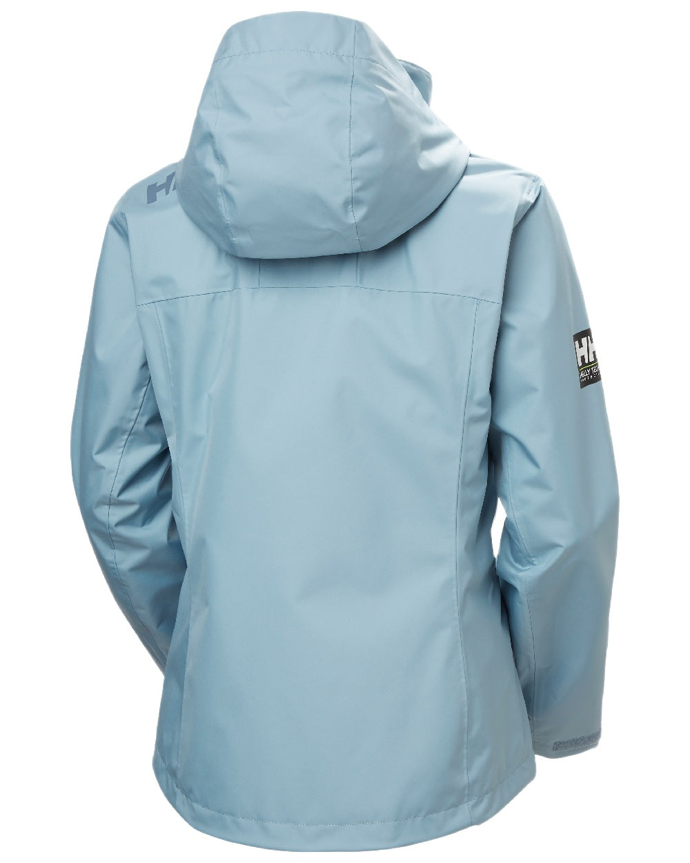 Windy Blue Coloured Helly Hansen womens crew hooded sailing jacket 2.0 on white background