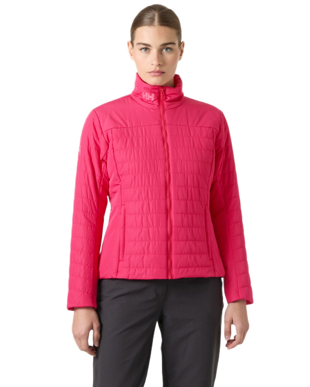 Cranberry coloured Helly Hansen Womens Crew Insulated Sailing Jacket 2.0 on white background