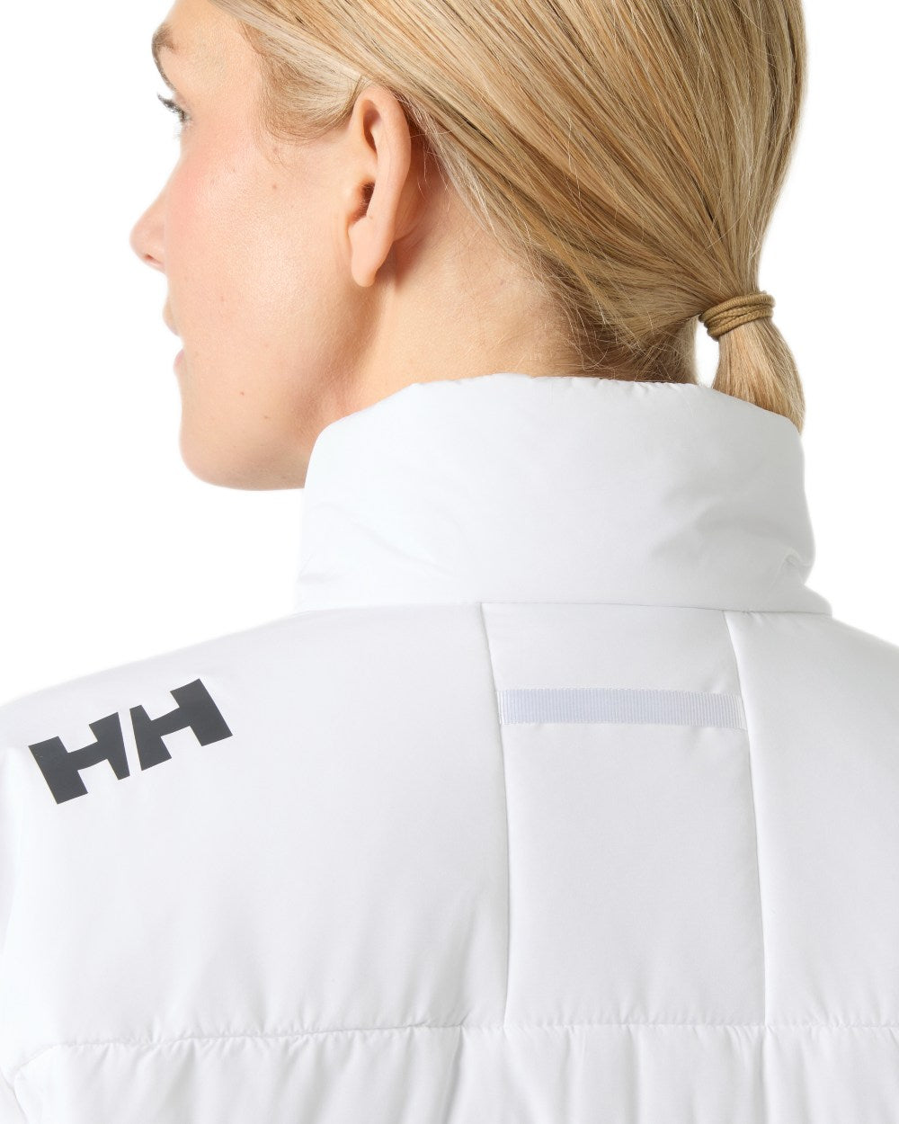 White coloured Helly Hansen Womens Crew Insulated Sailing Jacket 2.0 on white background