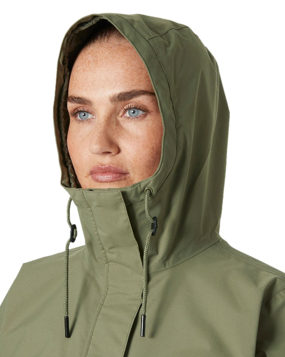 Lav Green coloured Helly Hansen Womens Escape Utility Raincoat on white background