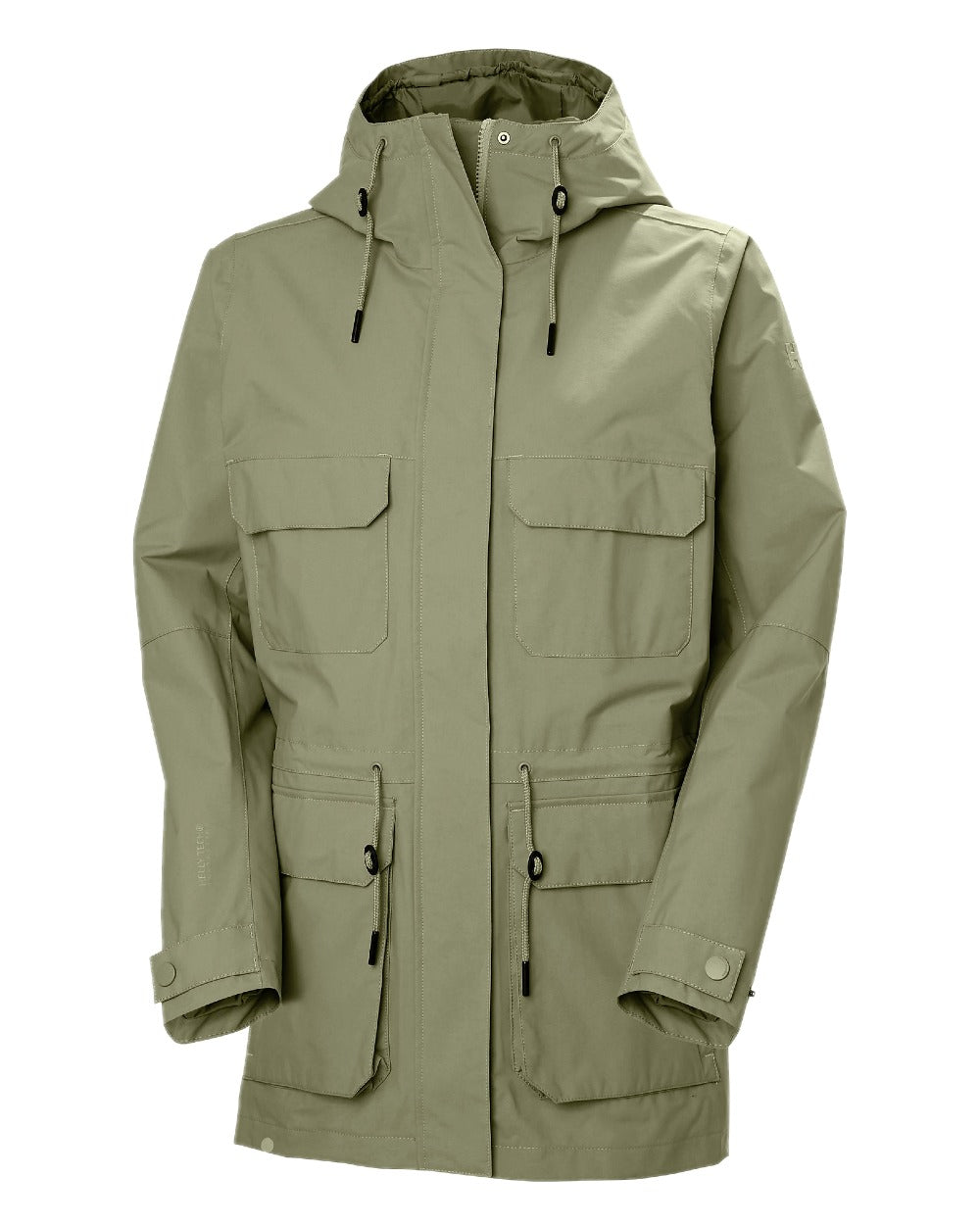 Lav Green coloured Helly Hansen Womens Escape Utility Raincoat on white background