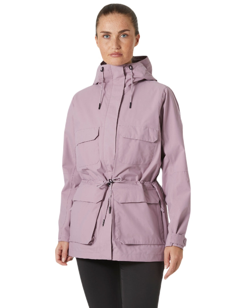 Purple Clay coloured Helly Hansen Womens Escape Utility Raincoat on white background