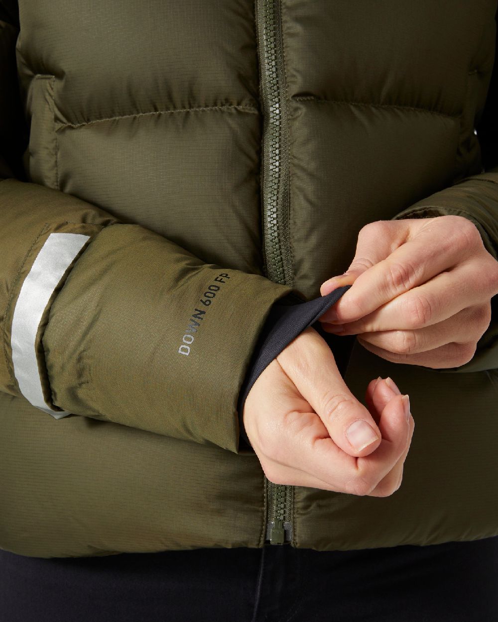 Utility Green Coloured Helly Hansen Womens Essence Down Jacket on white background