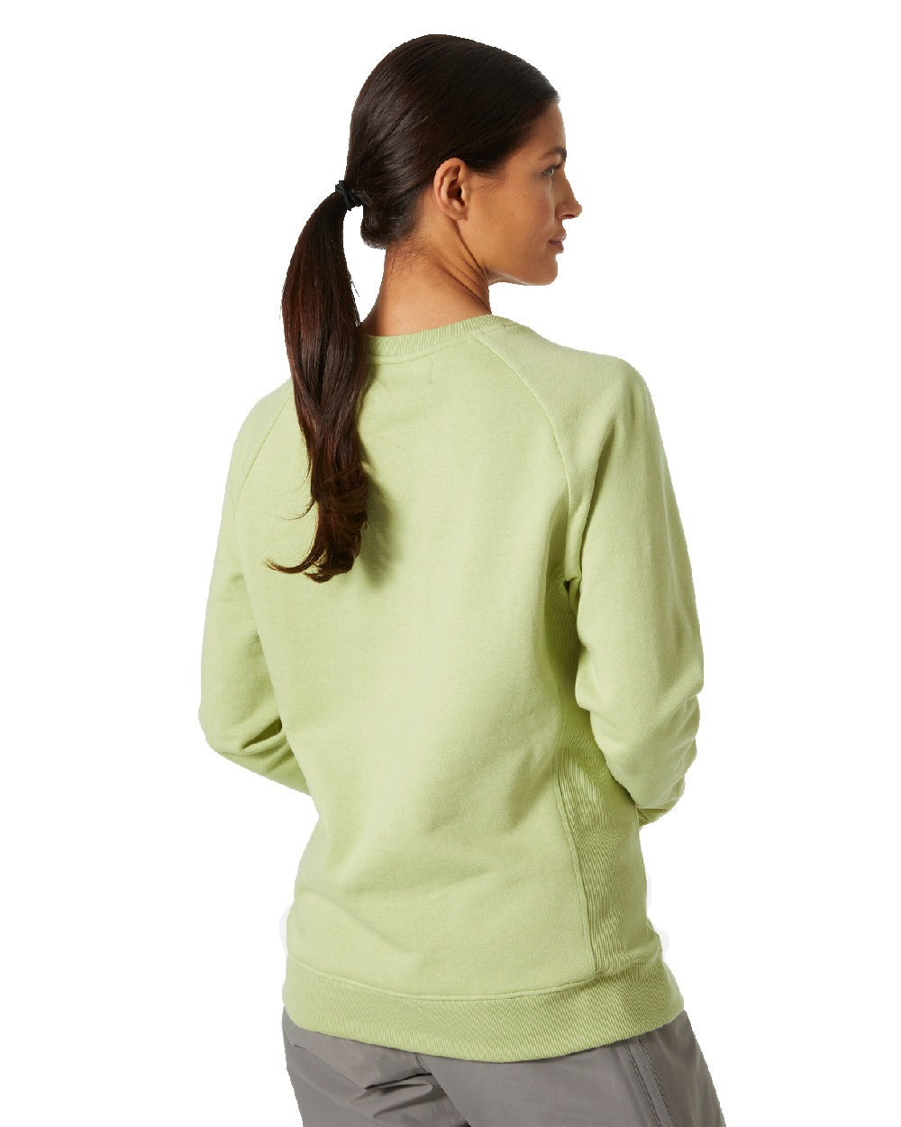 Iced Matcha Melange coloured Helly Hansen Womens F2F Organic Cotton Sweater on white background