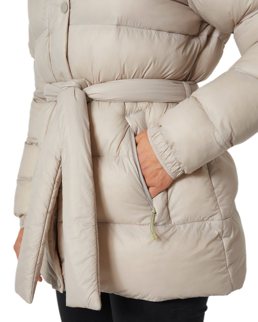 Mellow Grey Coloured Helly Hansen Womens Grace Puffy Parka on white background