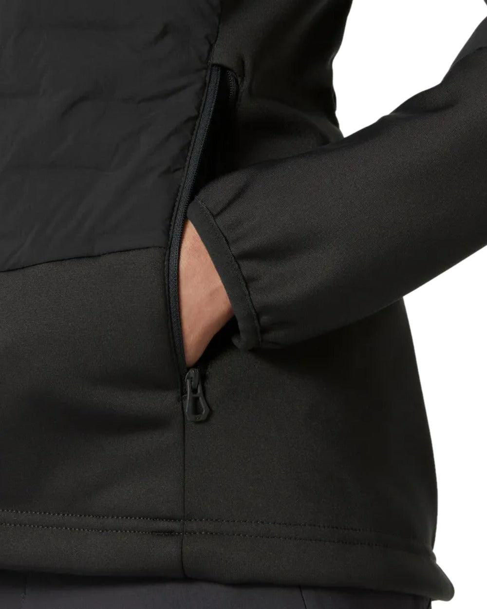 Ebony coloured Helly Hansen Womens HP Hybrid Stretch Insulator Jacket on white background