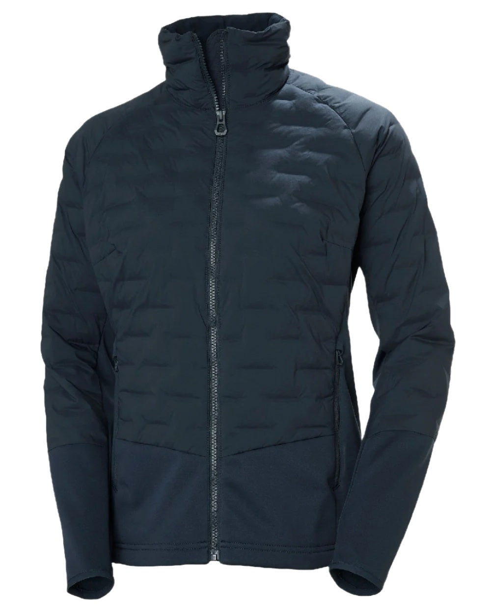 Navy coloured Helly Hansen Womens HP Hybrid Stretch Insulator Jacket on white background
