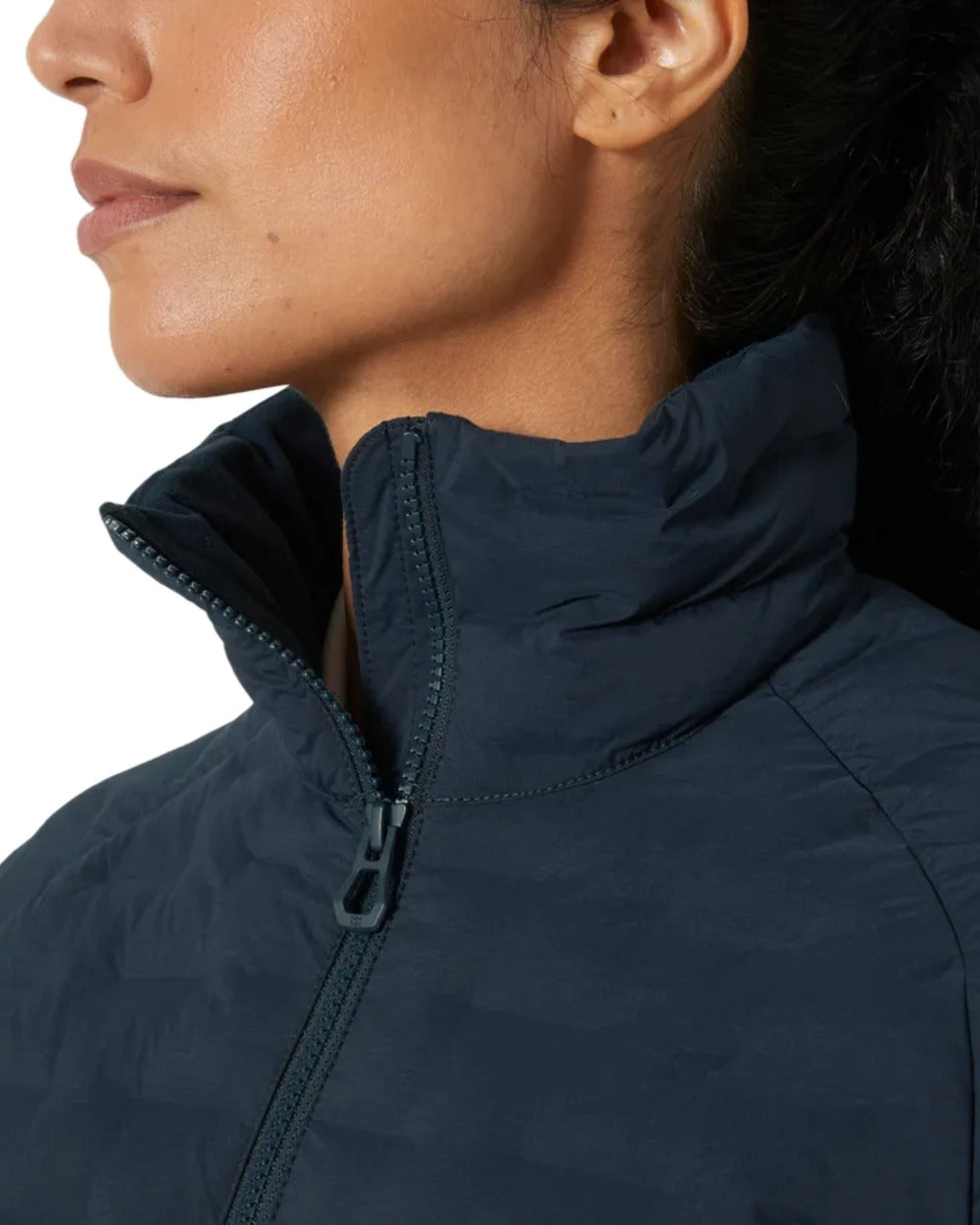 Navy coloured Helly Hansen Womens HP Hybrid Stretch Insulator Jacket on white background