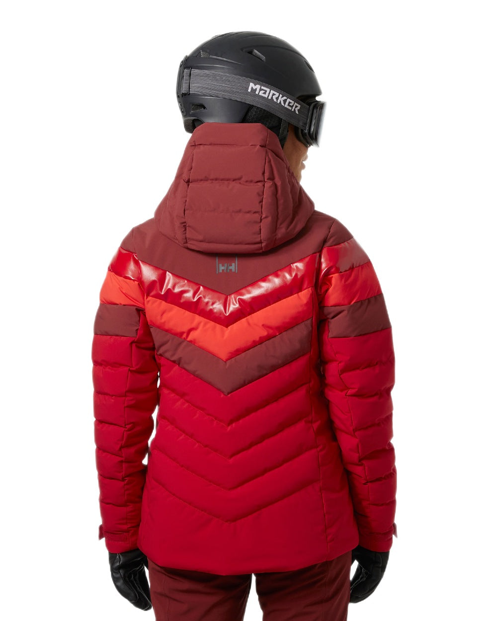 Mars Red Coloured Helly Hansen Womens Imperial Puffy 2.0 Jacket on white background