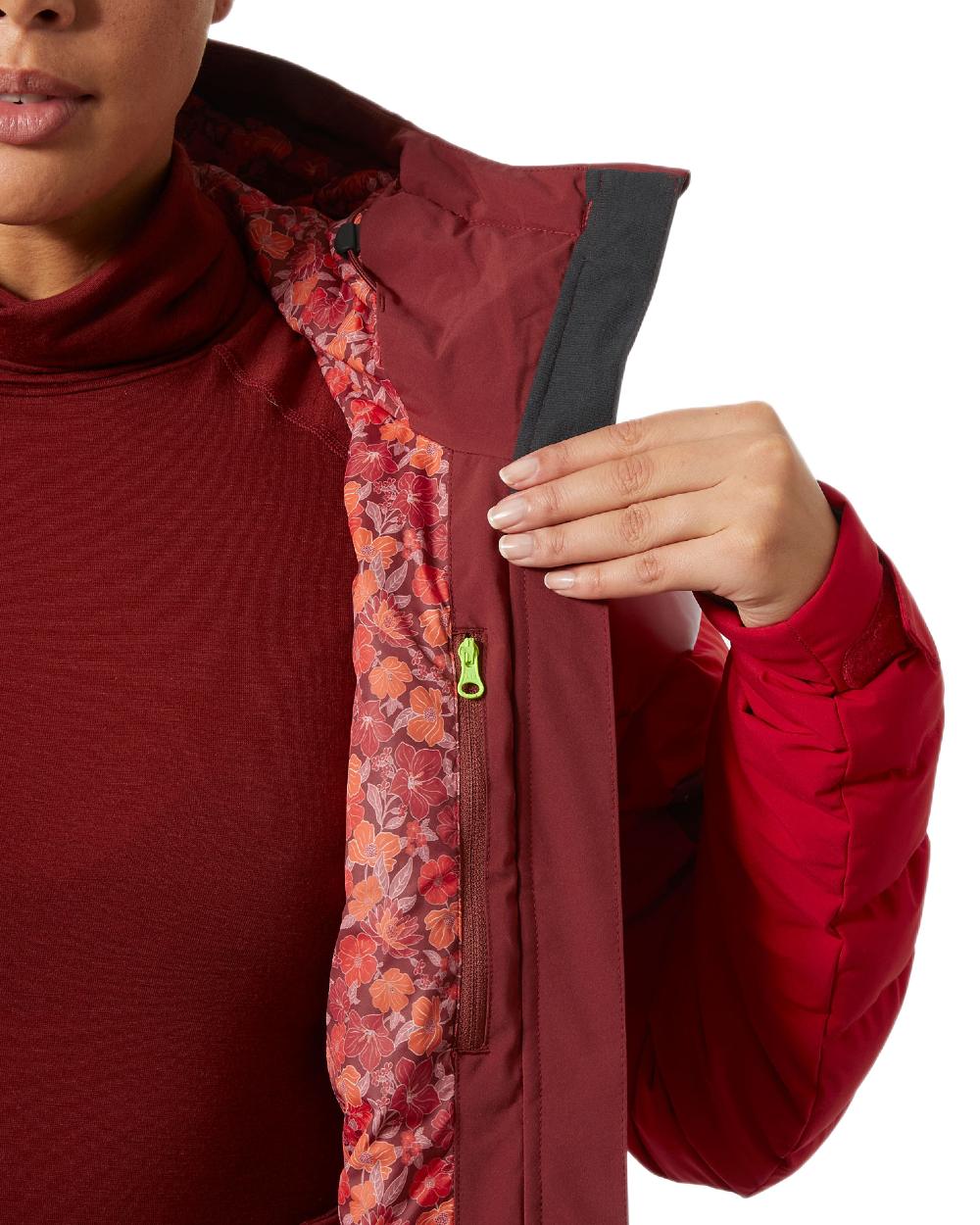 Mars Red Coloured Helly Hansen Womens Imperial Puffy 2.0 Jacket on white background