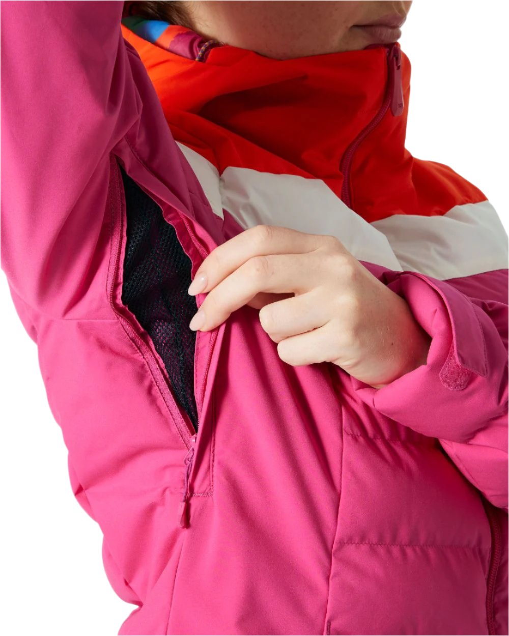 Dragon Fruit Coloured Helly Hansen Womens Imperial Puffy Jacket on white background