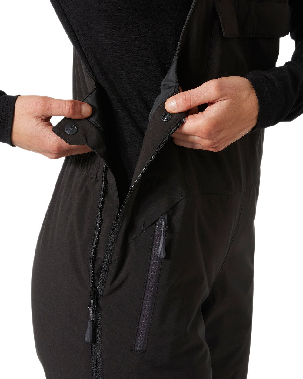 Black Coloured Helly Hansen Womens Legendary Insulated Bib Pants on white background