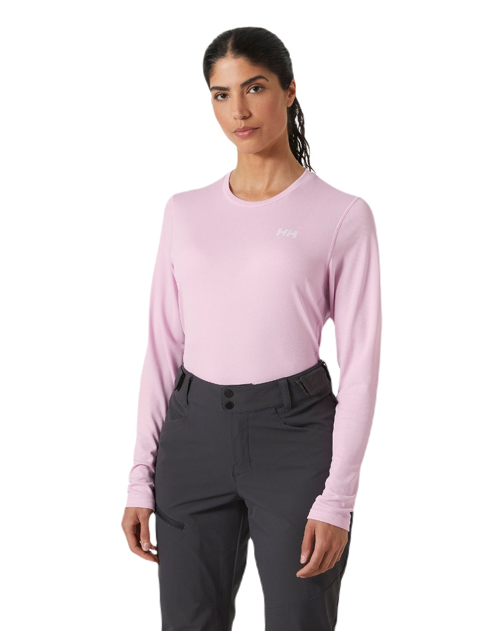 Cherry Blossom coloured Helly Hansen Womens Lifa Active Solen Long Sleeve Base Layer on white background