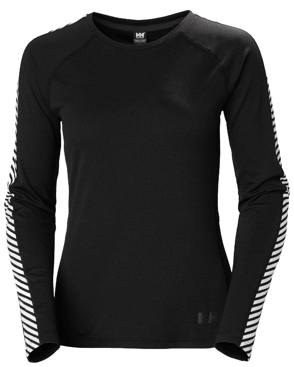 Black Coloured Helly Hansen Womens Lifa Active Stripe Crew Base Layer on white background