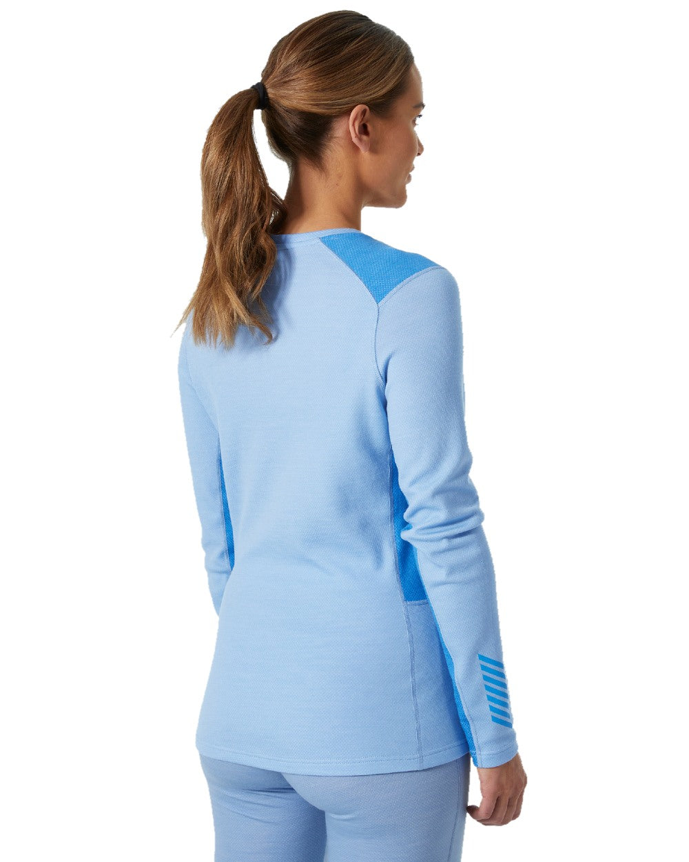 Bright Blue Coloured Helly Hansen Womens Lifa Merino Midweight Crew Base Layer on white background