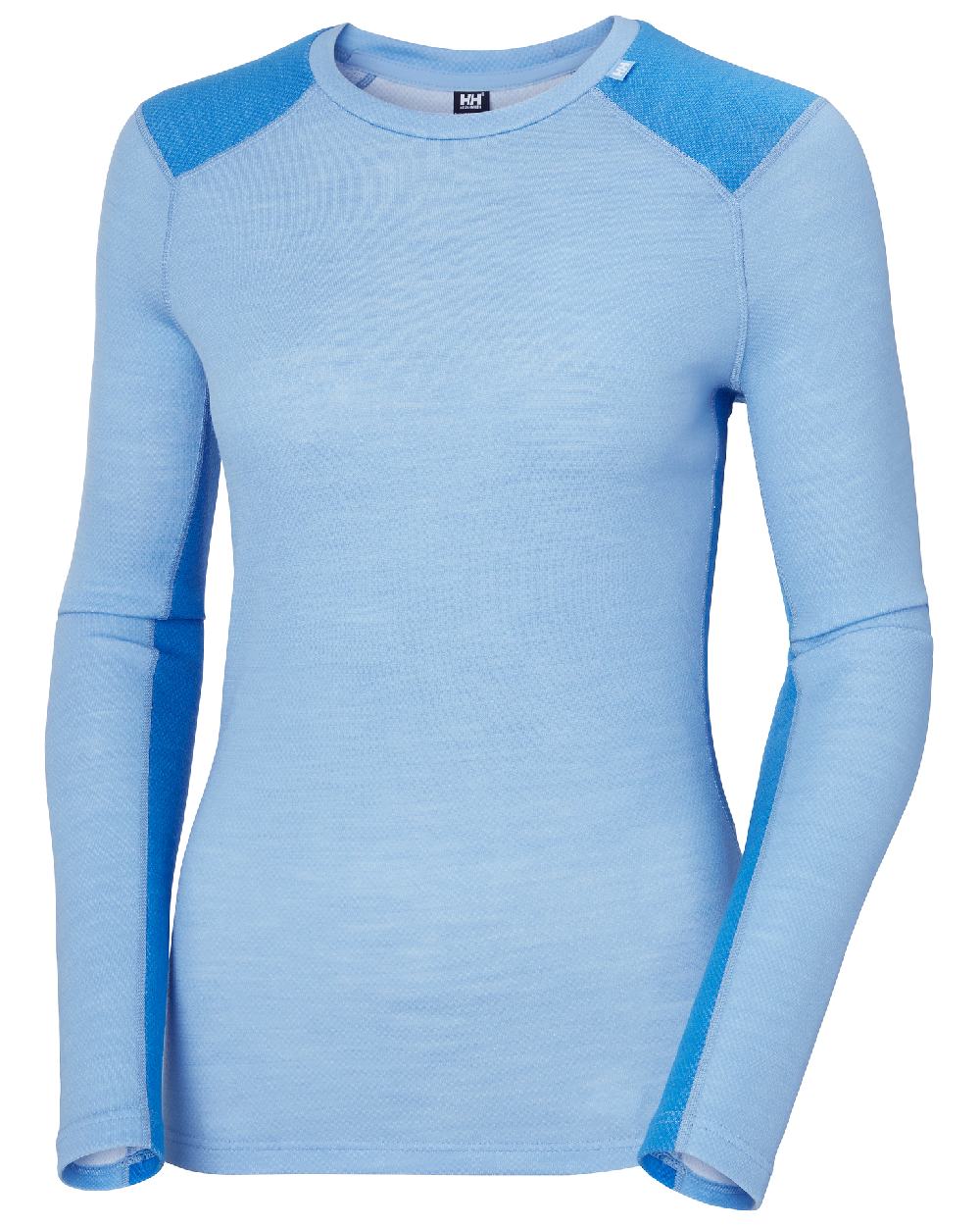 Bright Blue Coloured Helly Hansen Womens Lifa Merino Midweight Crew Base Layer on white background