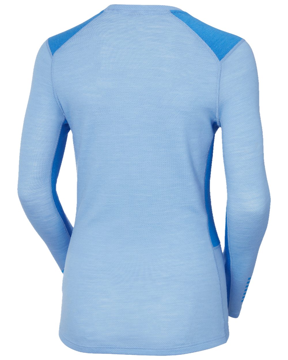 Bright Blue Coloured Helly Hansen Womens Lifa Merino Midweight Crew Base Layer on white background