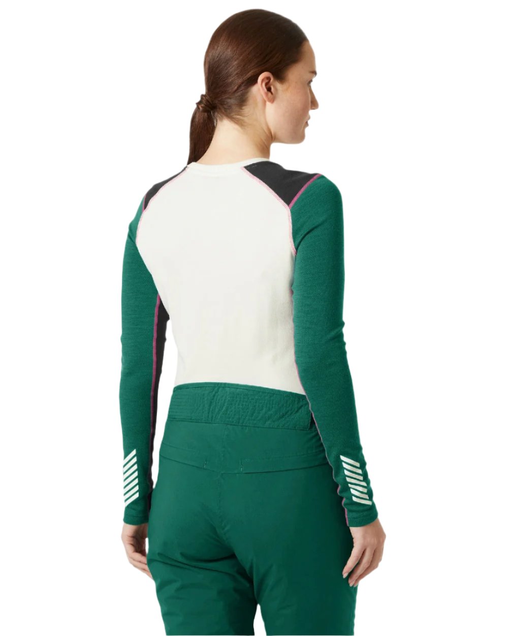 Emerald Coloured Helly Hansen Womens Lifa Merino Midweight Crew Base Layer on white background