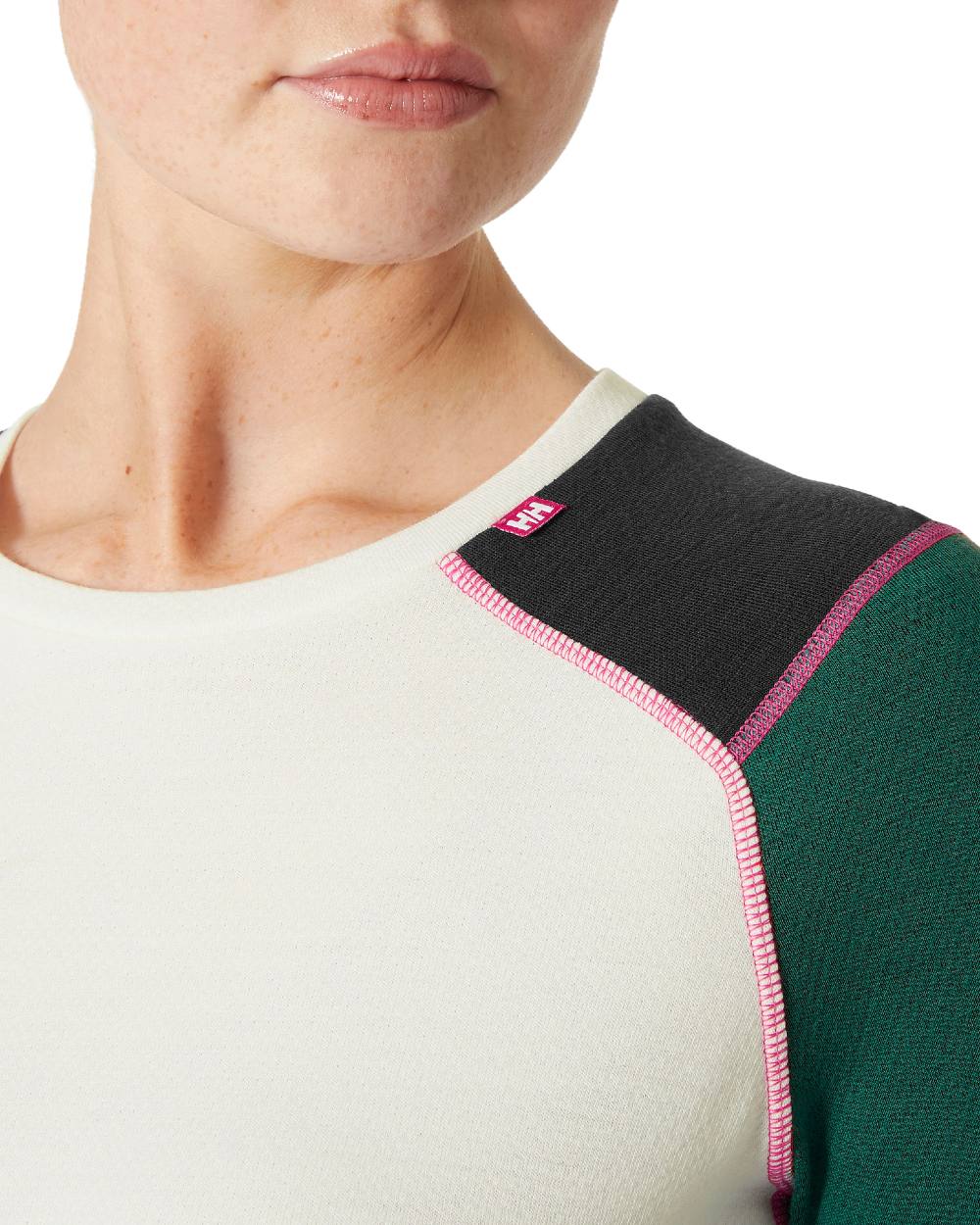 Emerald Coloured Helly Hansen Womens Lifa Merino Midweight Crew Base Layer on white background