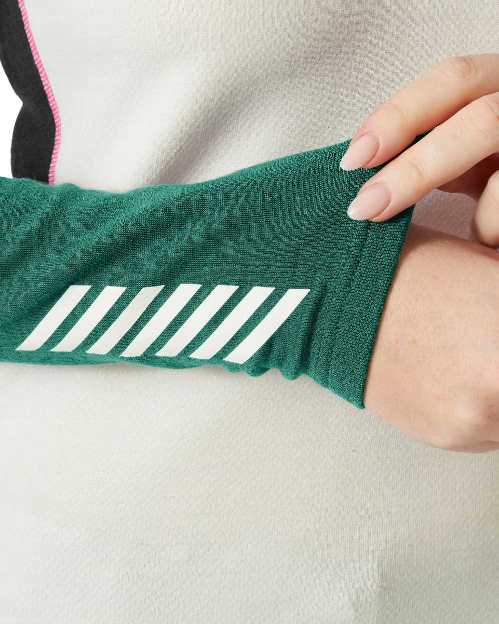 Emerald Coloured Helly Hansen Womens Lifa Merino Midweight Crew Base Layer on white background