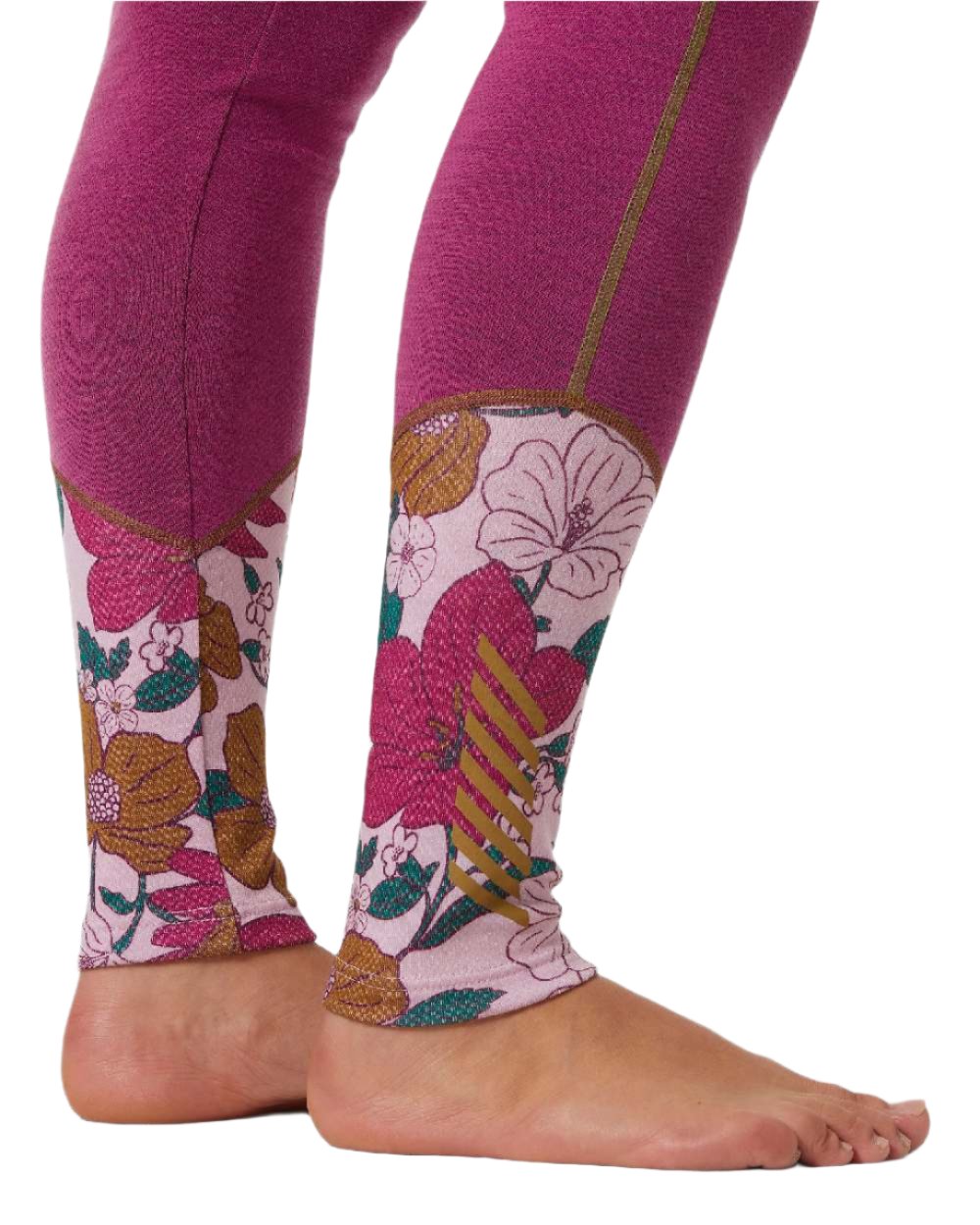 Magenta 2 Floral Aop Coloured Helly Hansen Womens Lifa Merino Midweight Graphic Base Layer Pants on white background